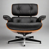 Eames Style XL Version Lounge Chair and Ottoman - Walnut wood Black and White leather
